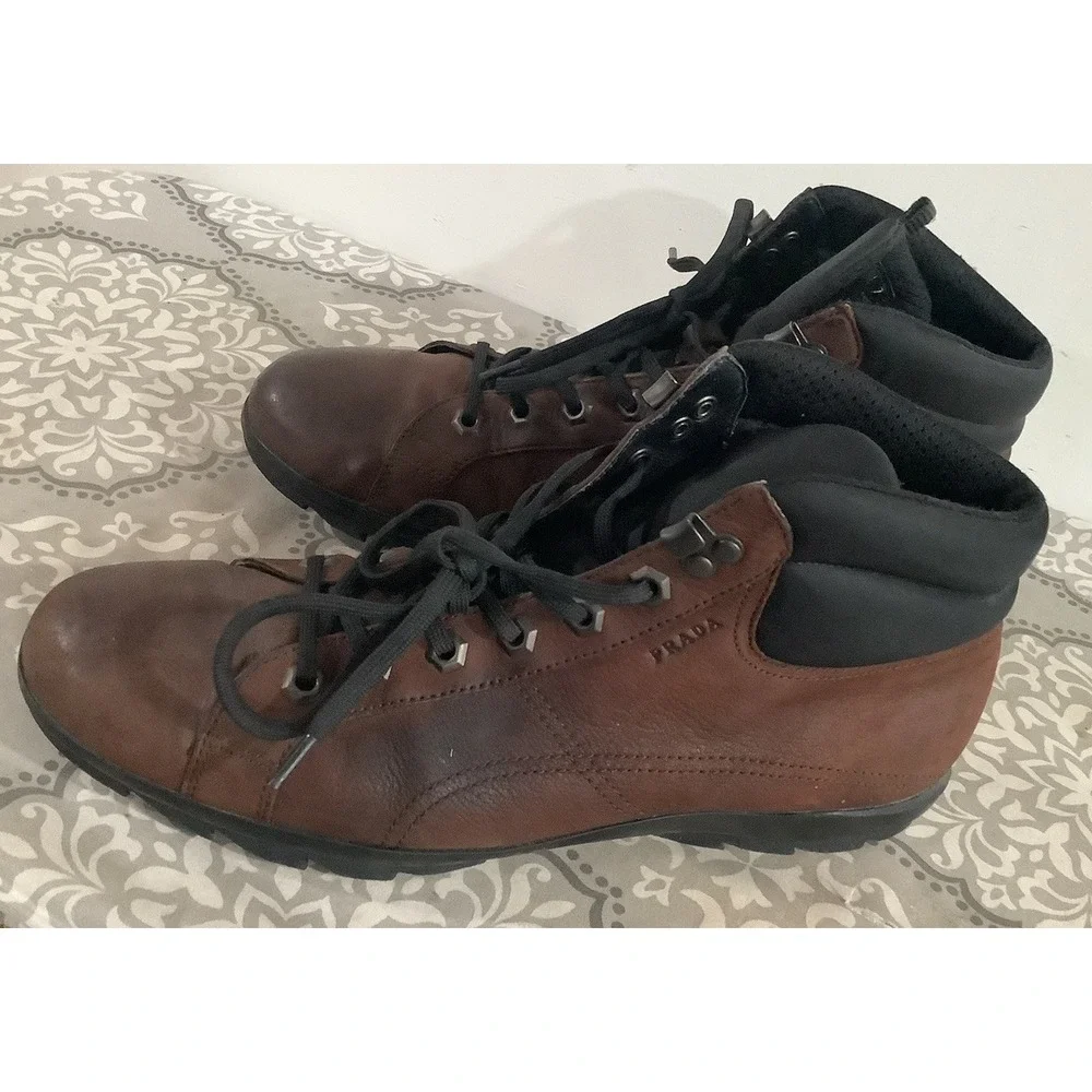 LUXURY PRADA BOOTIES SHARK SNEAKERS SHOES 4T1846 BROWN Prada Size 7(usSize 8)